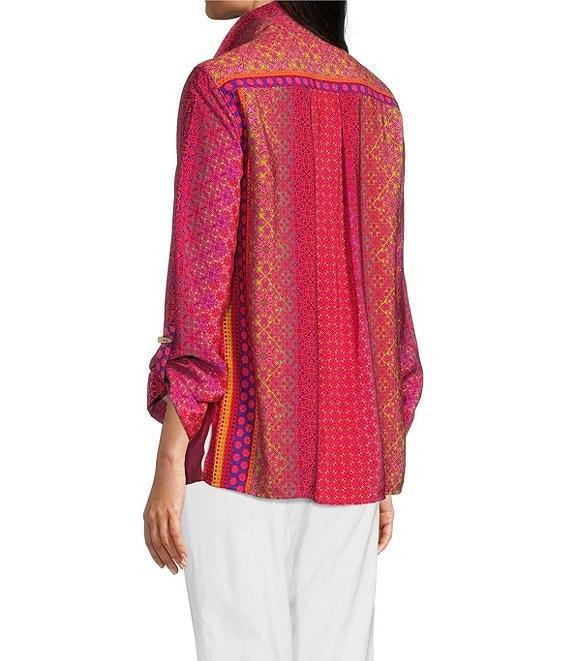Ali Miles Woven Printed Wire Neck 3/4 Roll-Tab Sleeve Button Front Tunic Product Image
