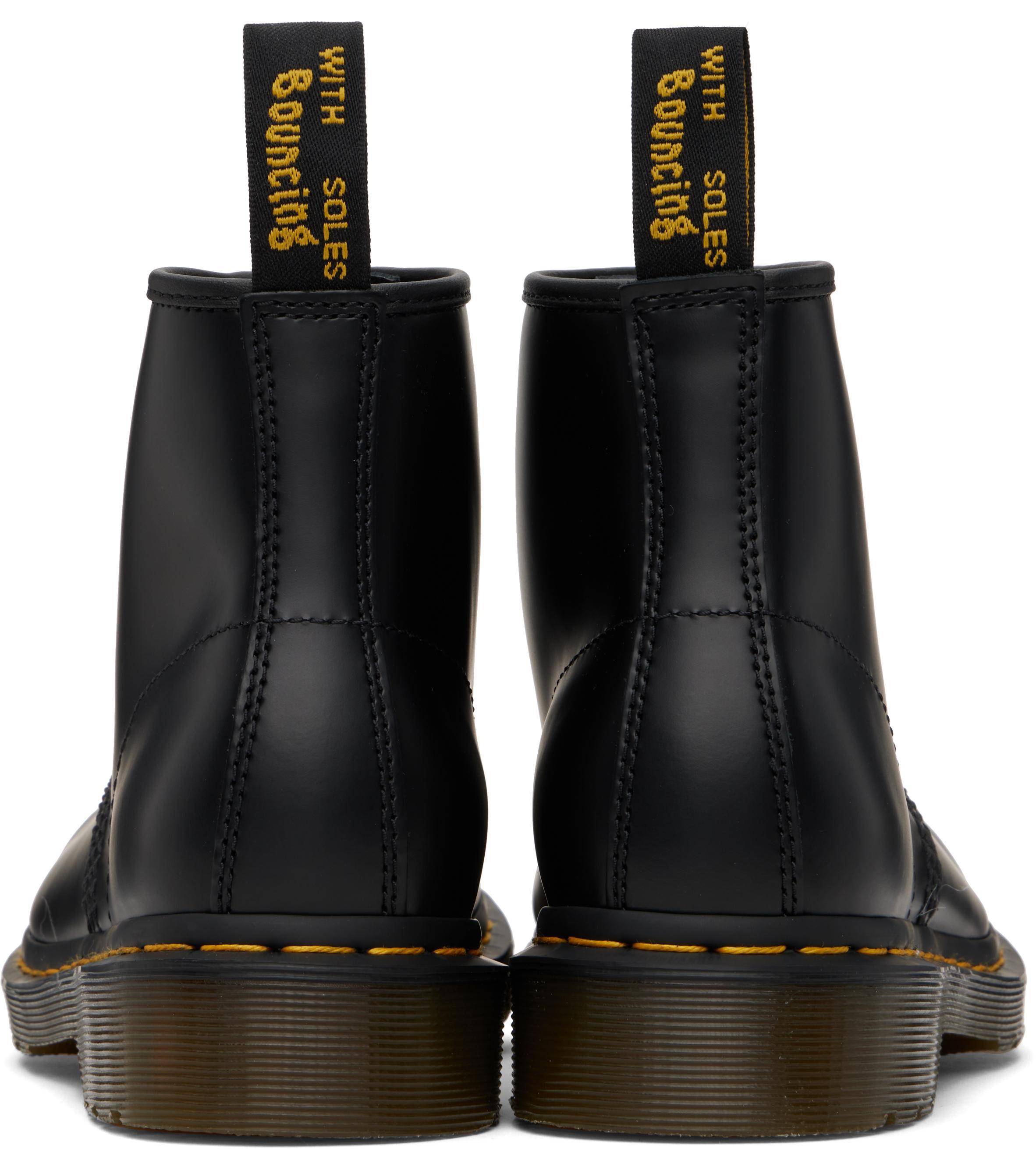 DR. MARTENS' Black 101 Yellow Stitch Smooth Leather Ankle Boots In Black Smooth Product Image