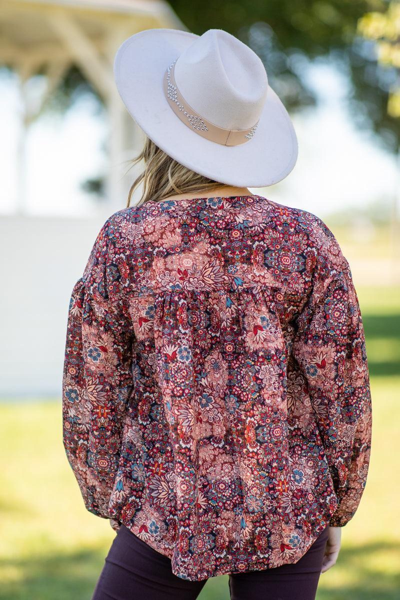 Red and Rust Multicolor Paisley Print Top Product Image