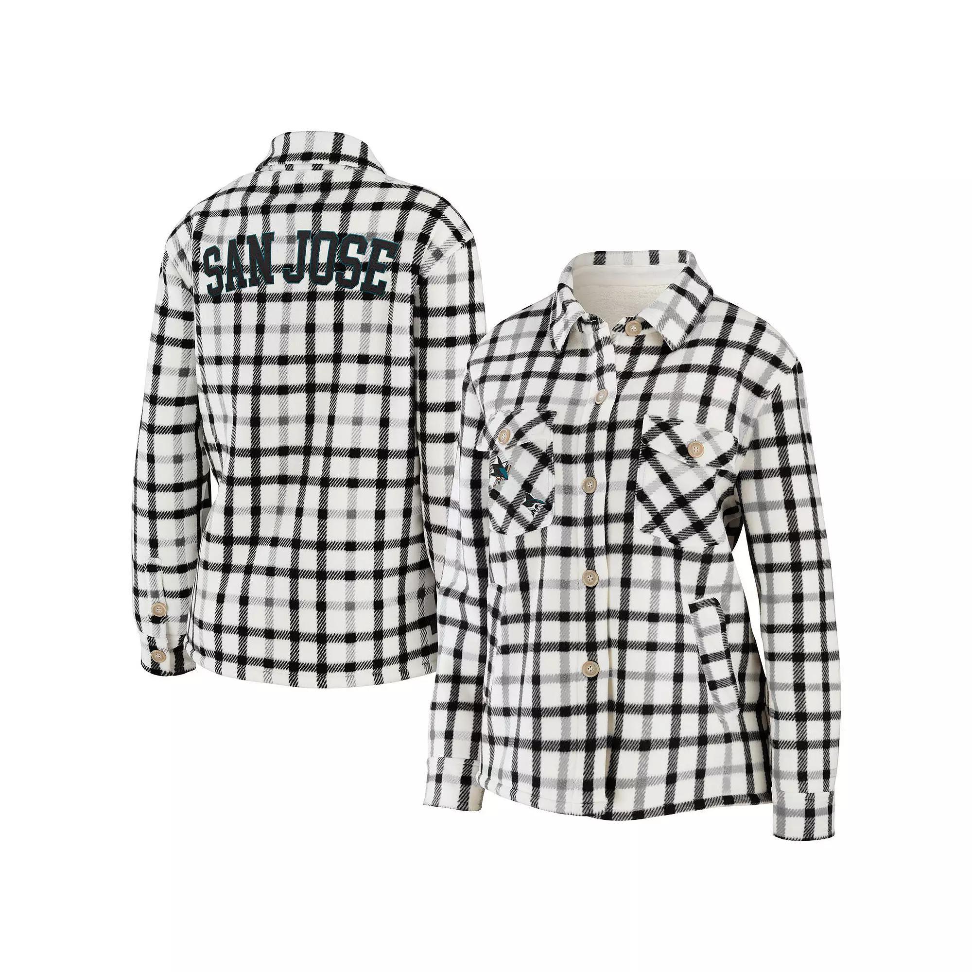Women's WEAR by Erin Andrews Oatmeal San Jose Sharks Plaid Button-Up Shirt Jacket, Size: Small, Sks Team Product Image