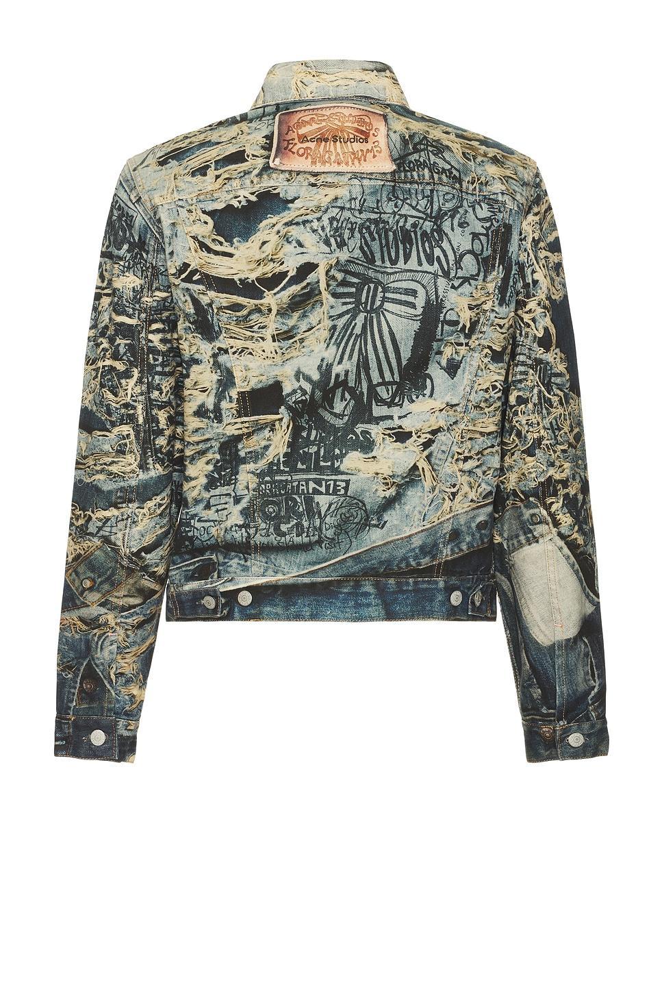 ACNE STUDIOS Torn Scribble Denim Jacket In Mid Blue Product Image