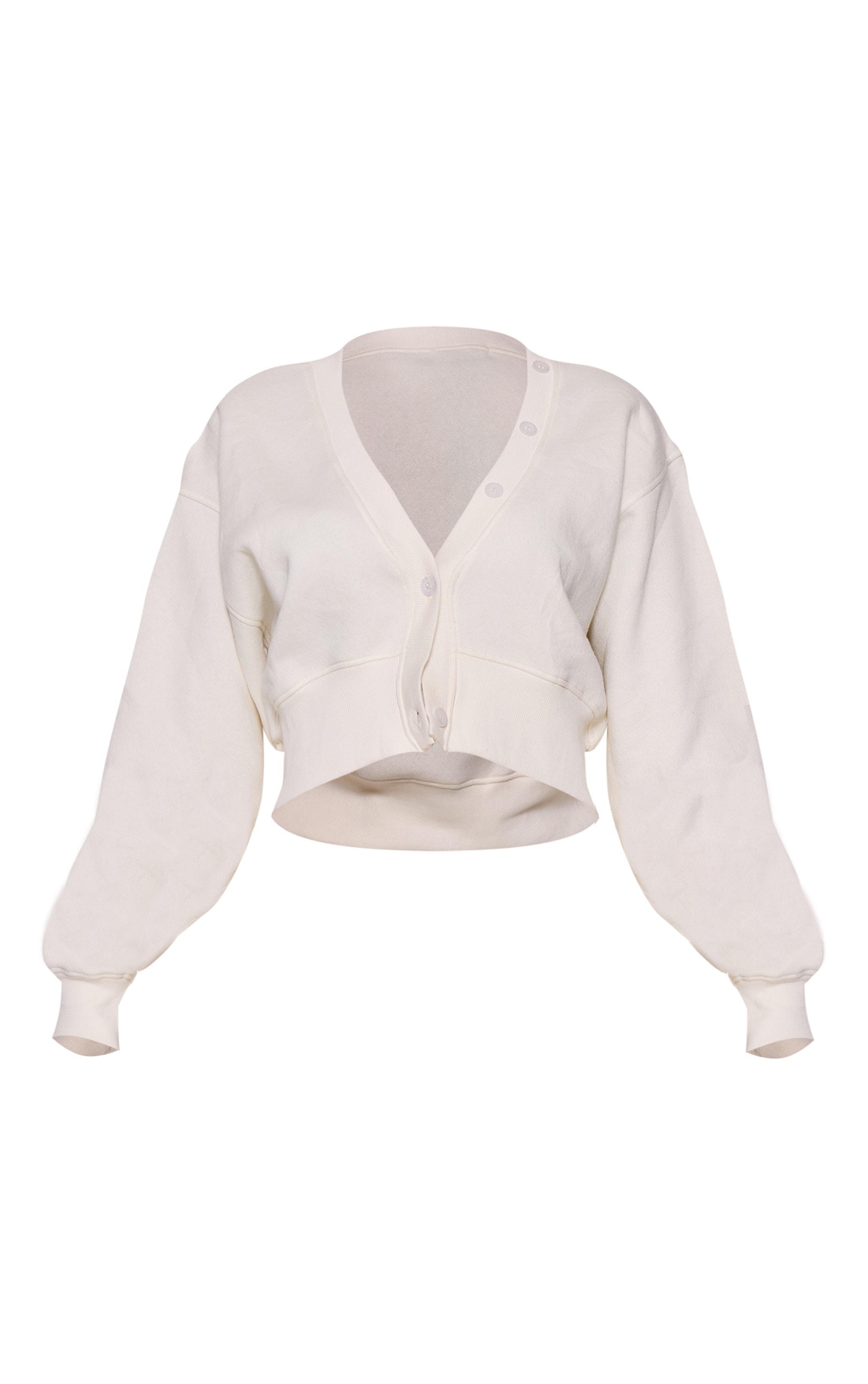 Cream Cropped Button Front Sweatshirt Product Image