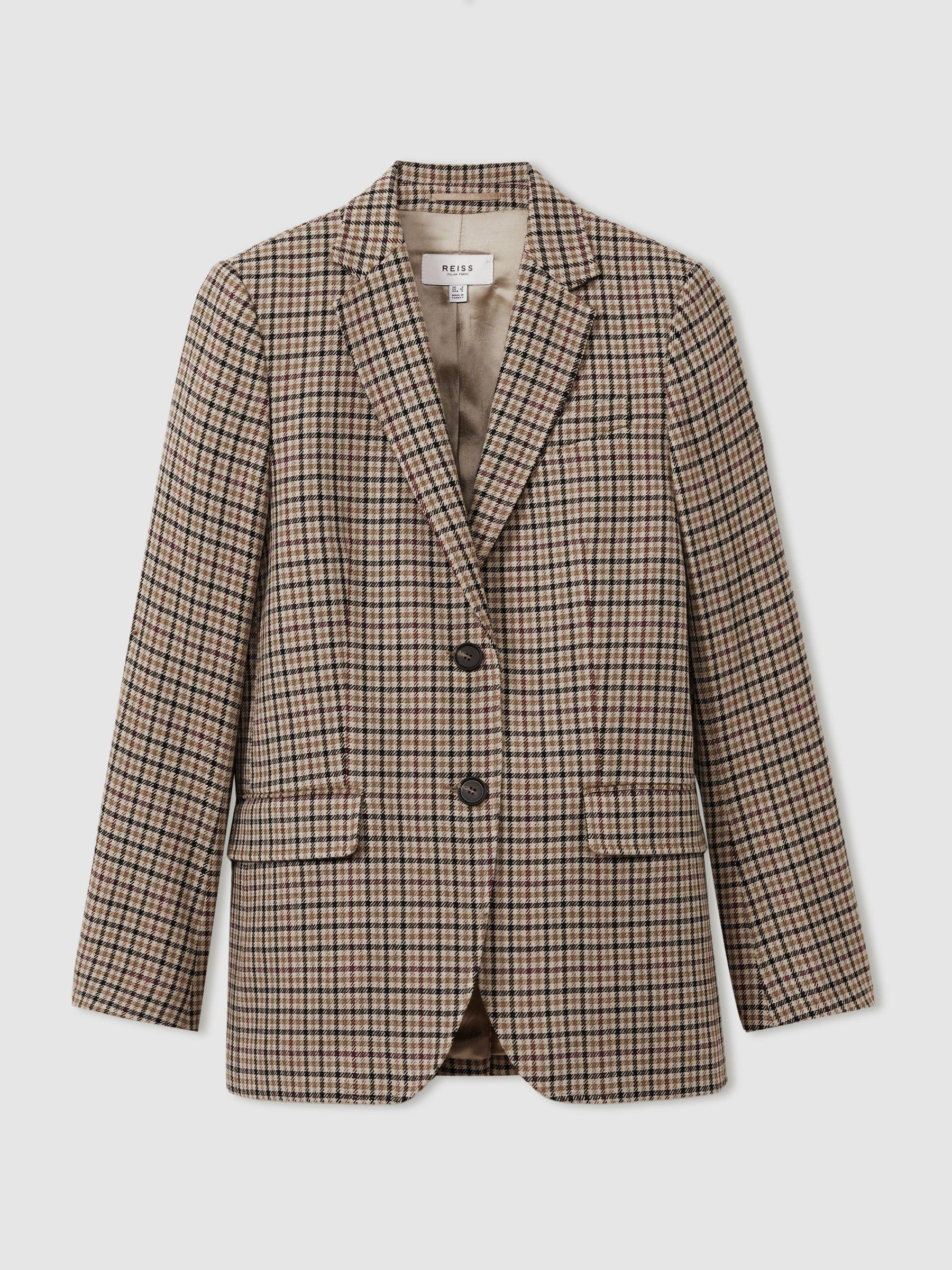 Wool Blend Checked Single Breasted Blazer in Natural Check Product Image