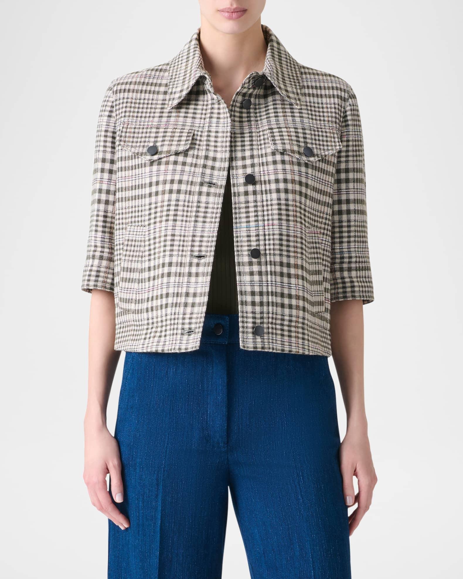 Cotton-Blend Check Short Jean Jacket Product Image