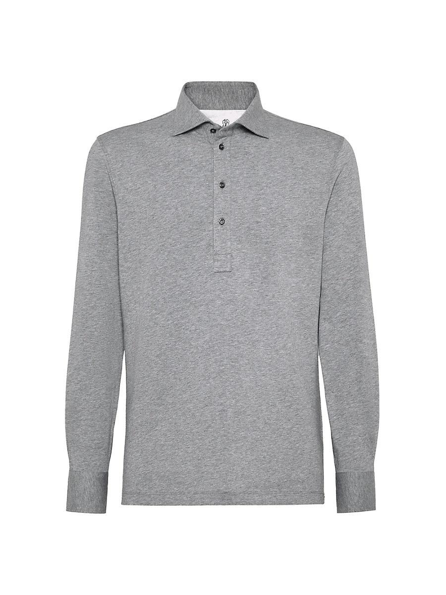Mens Cotton Jersey Long Sleeve Polo with Shirt Style Collar Product Image