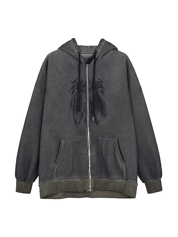 Men's Demon Print Drawstring Zip Up Oversized Hoodie Product Image