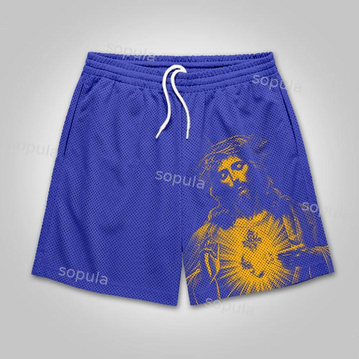 Sopula Outlet Vintage Jesus Graphic Mesh Shorts Product Image