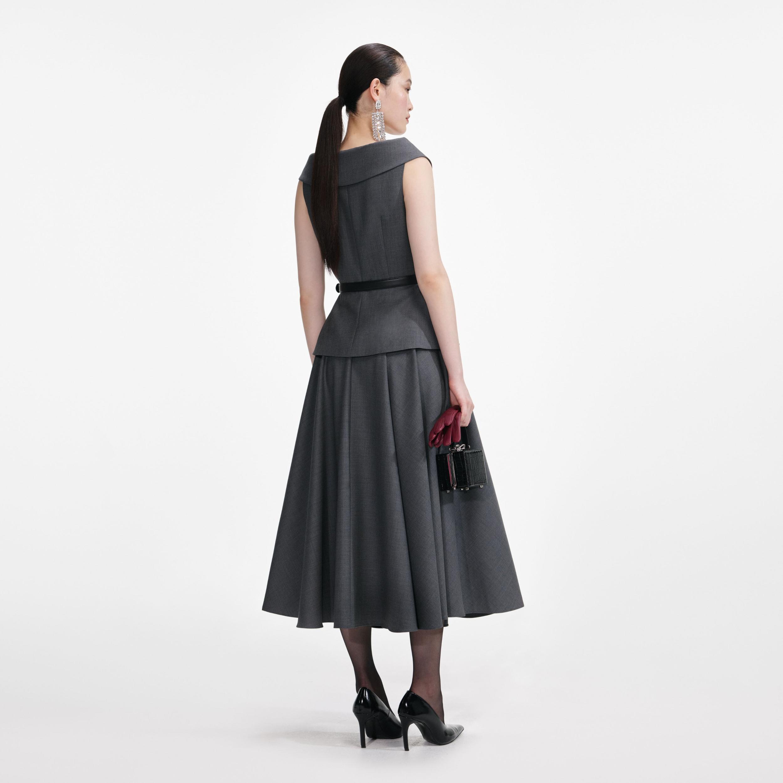 Grey Wool Tailored Midi Dress Product Image