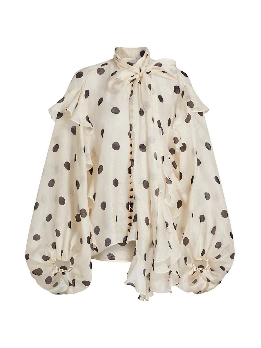 Womens Crush Ruffled Polka Dot Tieneck Shirt Product Image