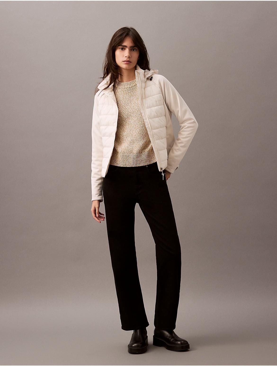 Calvin Klein Womens Mixed Media Puffer Jacket - White Product Image