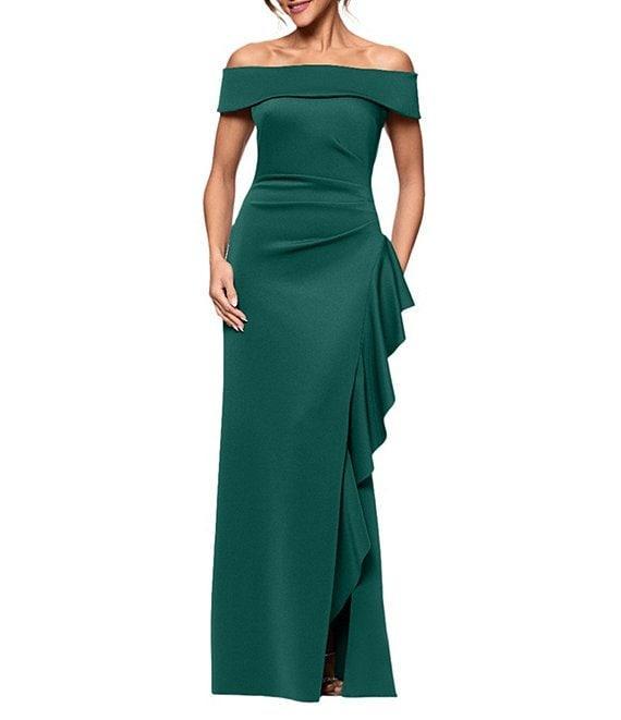 Xscape Off the Shoulder Ruffle Crepe Gown Product Image