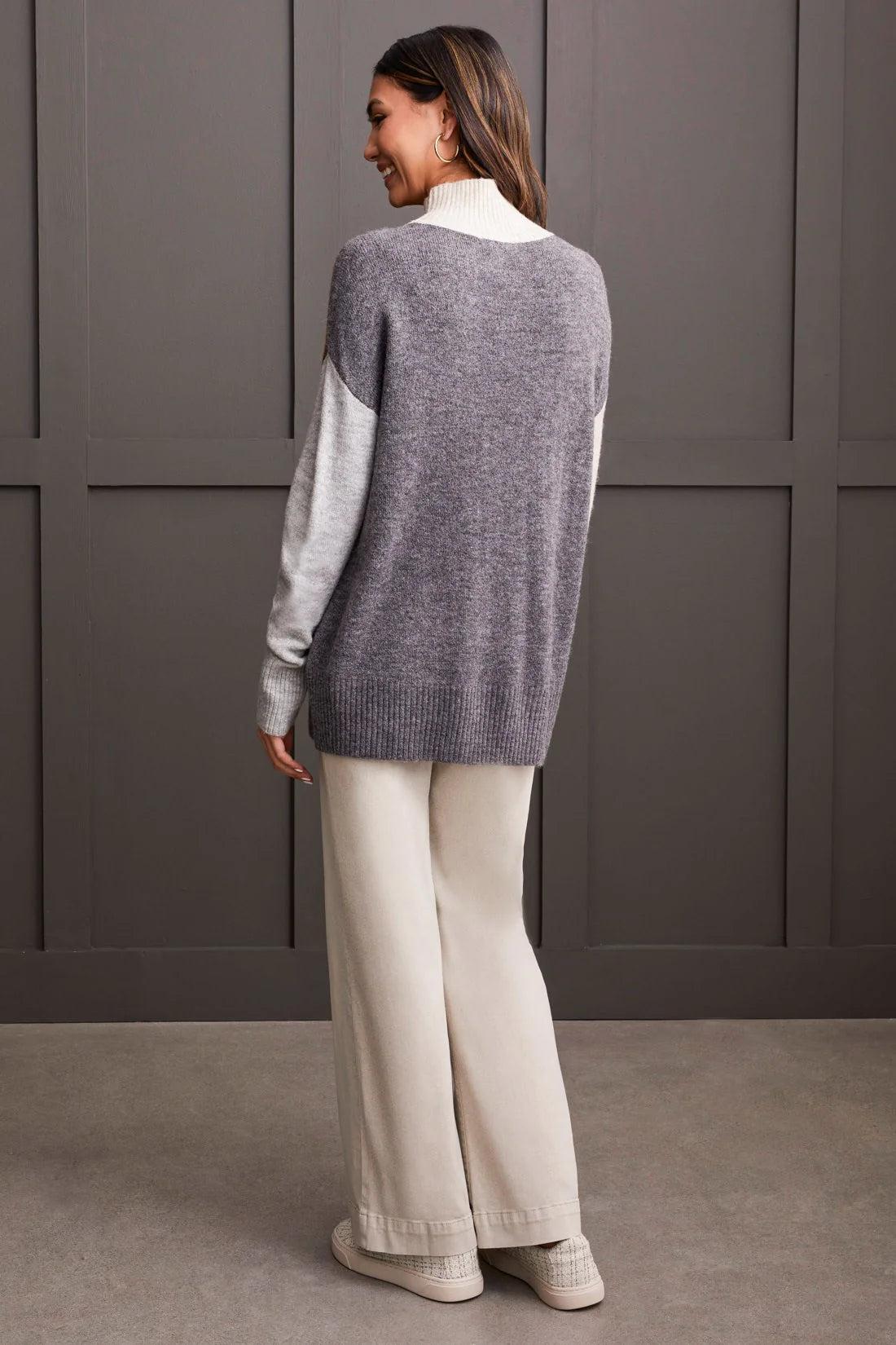 Mock Neck Colorblock Sweater- Heathered Walnut Product Image