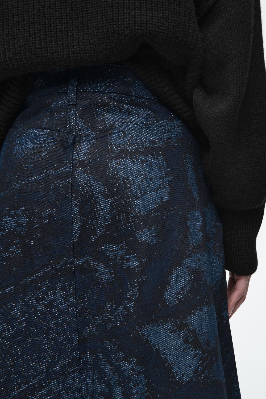 JACQUARD DENIM A-LINE MIDI SKIRT Product Image