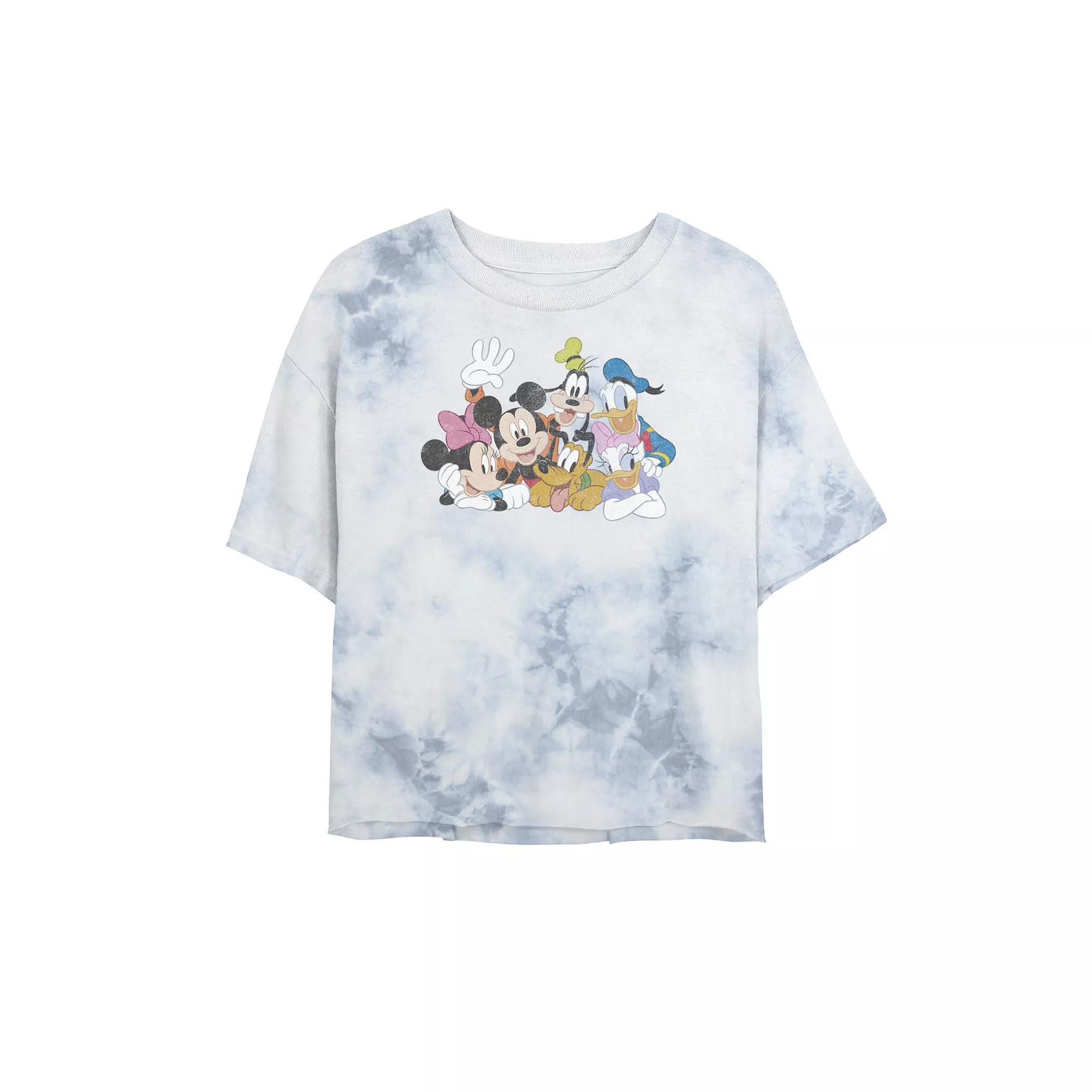 Juniors' Disney Mickey Classic Characters Bombard Wash Crop Graphic Tee, Women's, Size: Large, White Blue Product Image