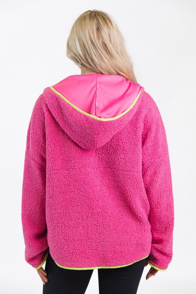 My Go To Pink and Green Sherpa Quarter Zip Hooded Pullover FINAL SALE Product Image