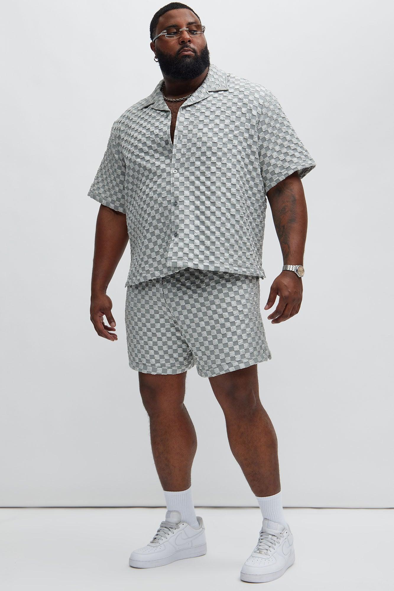 Crinkled Checkers Shorts - Grey Product Image