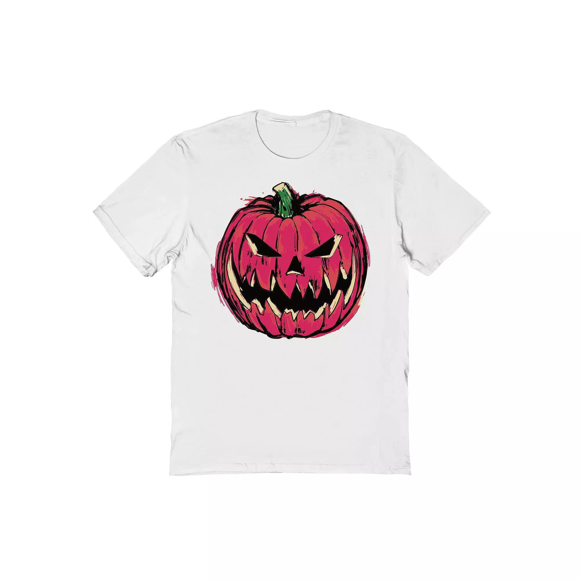 Men's Pink Pumpkin Halloween Graphic Tee, Size: Medium, White Product Image