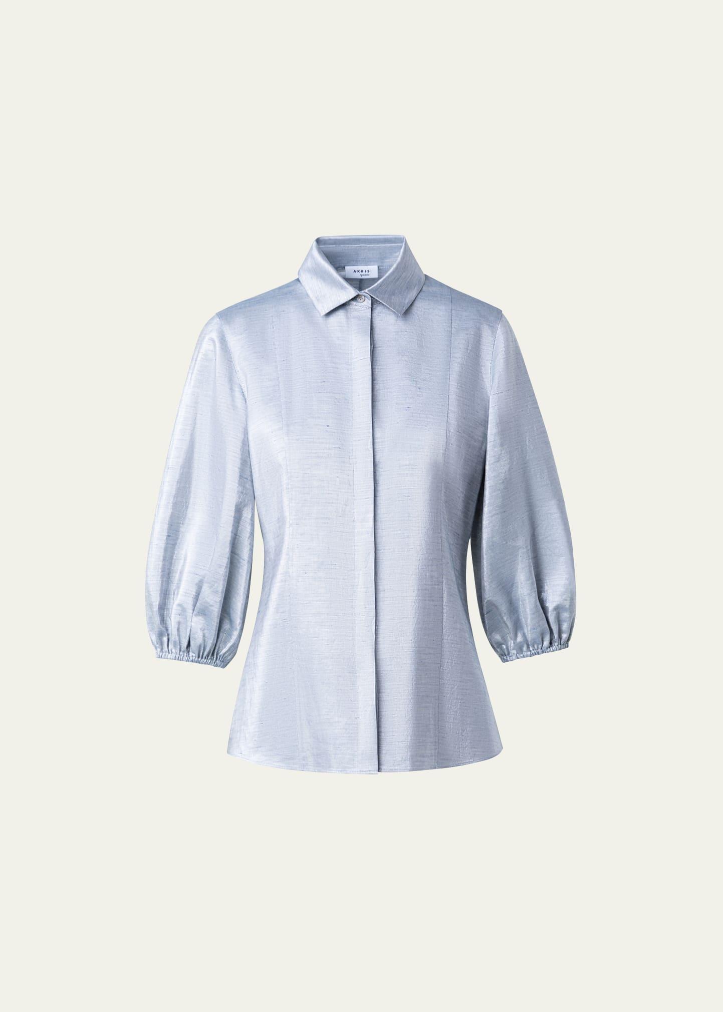 Metallic Cotton Button-Front Blouse Product Image