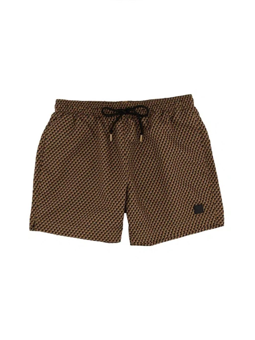 HUGO BOSS Logo-label Swim Shorts With Seasonal Pattern In Brown Product Image