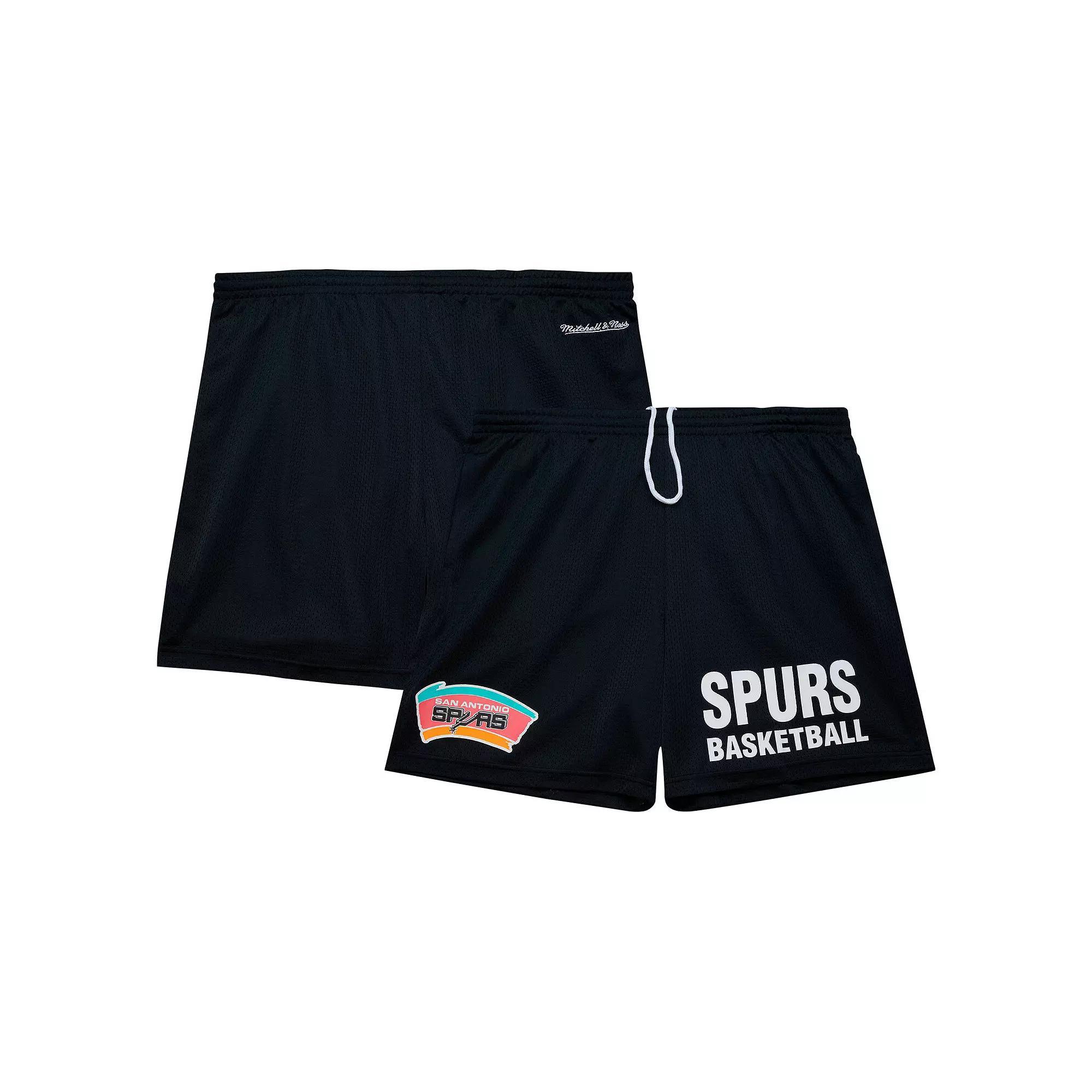Men's Mitchell & Ness Black San Antonio Spurs Hardwood Classics Gameday Mesh Shorts,  Product Image