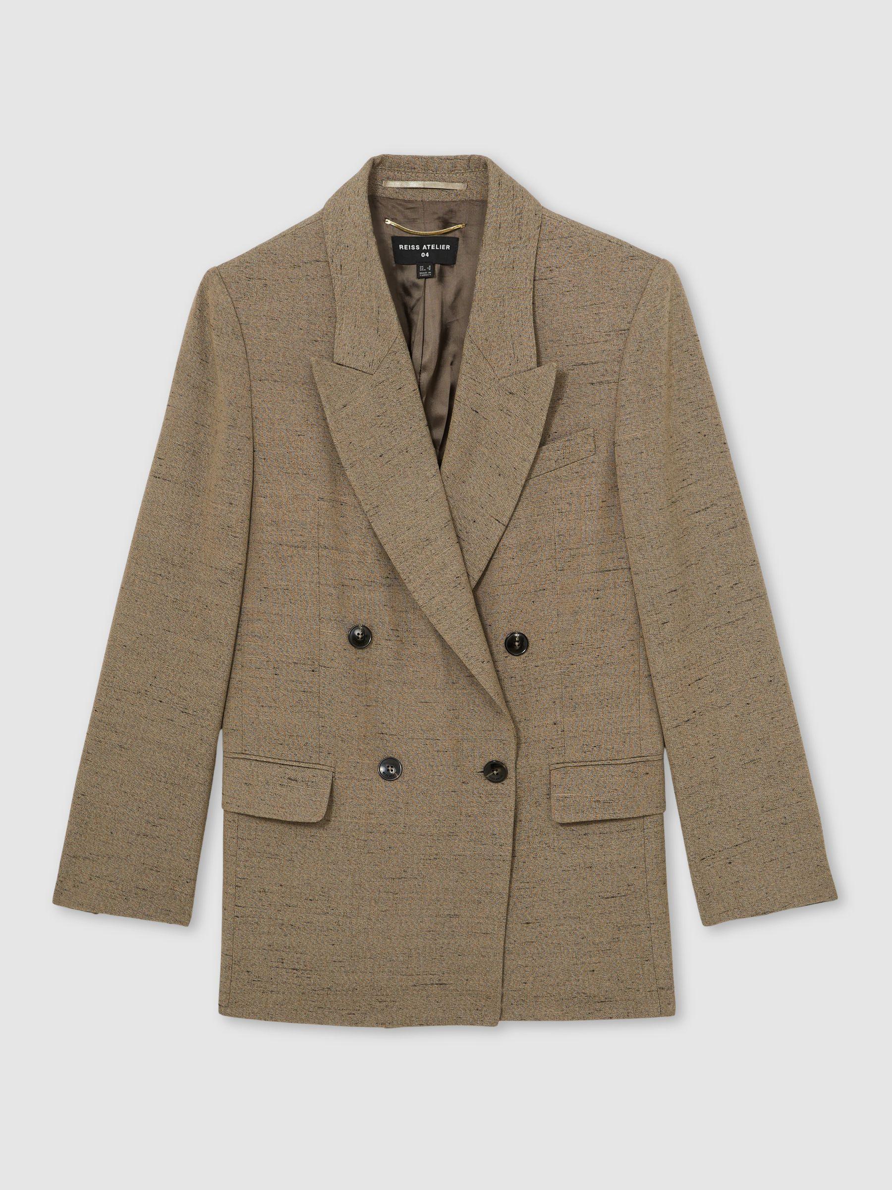 Atelier Double-Breasted Suit Jacket With Linen in Grey Product Image