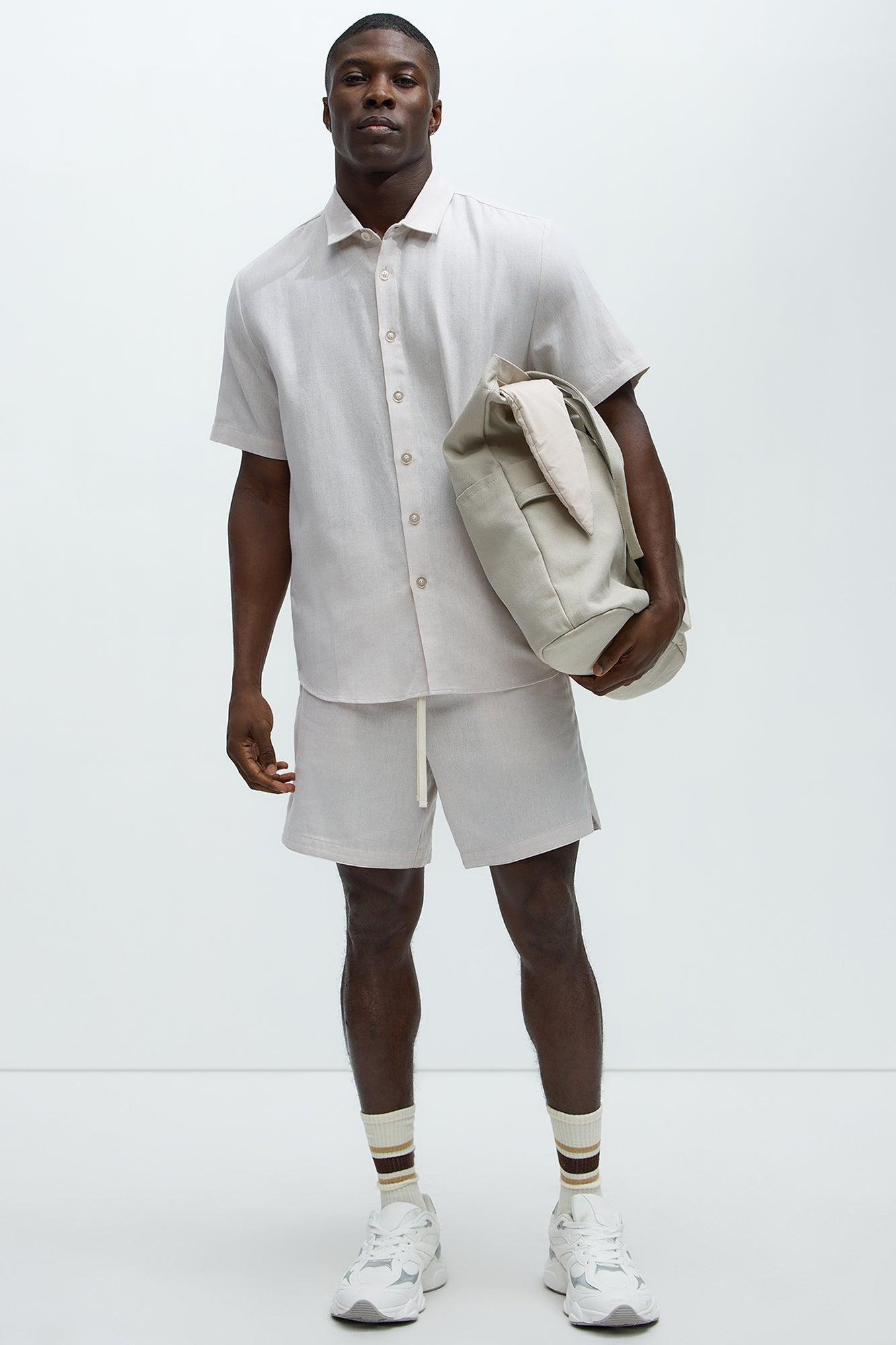 Herringbone Pinstripe Short Sleeve Shirt - Cream/combo Product Image