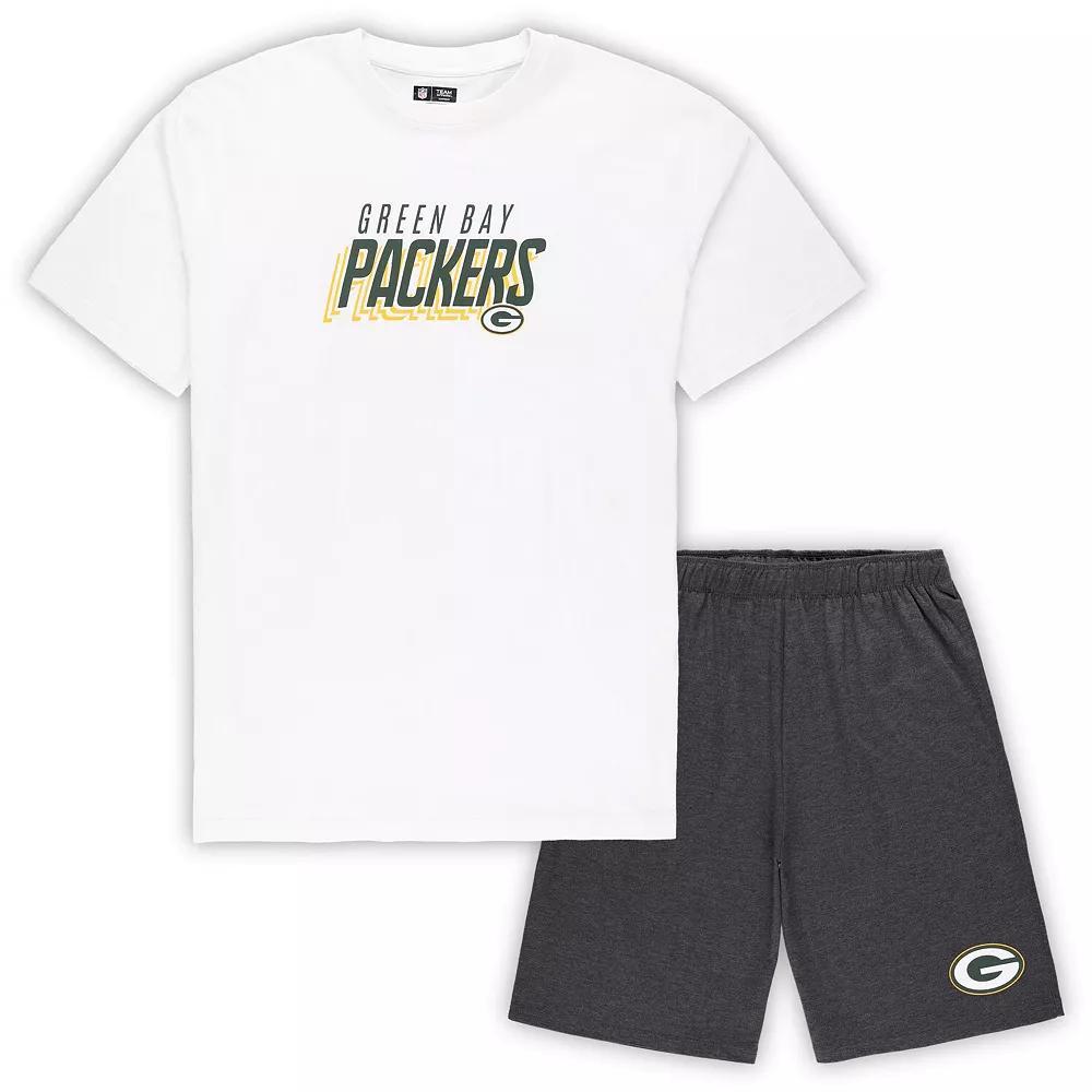 Men's Concepts Sport White/Charcoal Green Bay Packers Big & Tall T-Shirt and Shorts Set,  Product Image