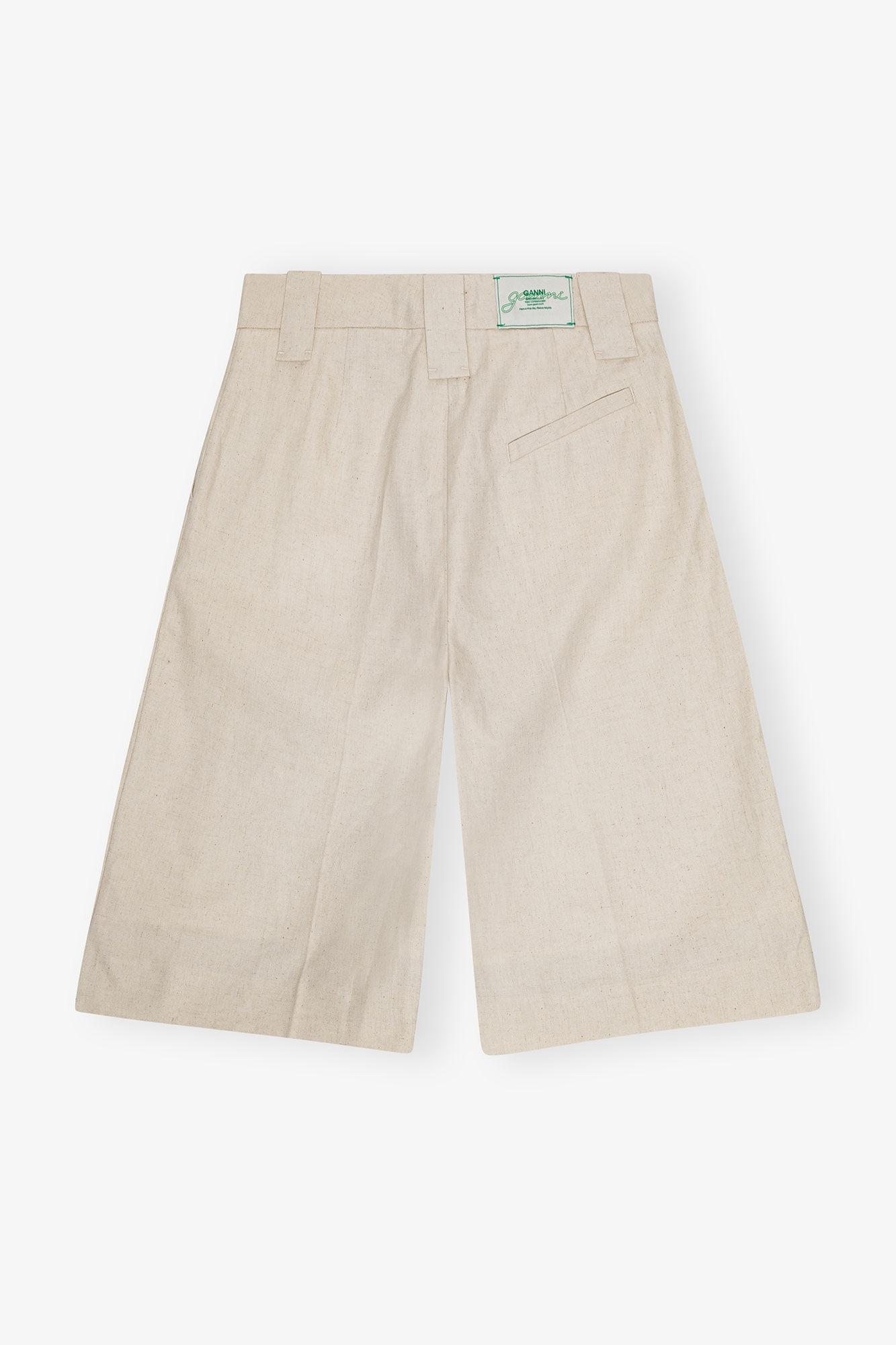 Ivory Cotton Melange Tailoring Wide Shorts Product Image