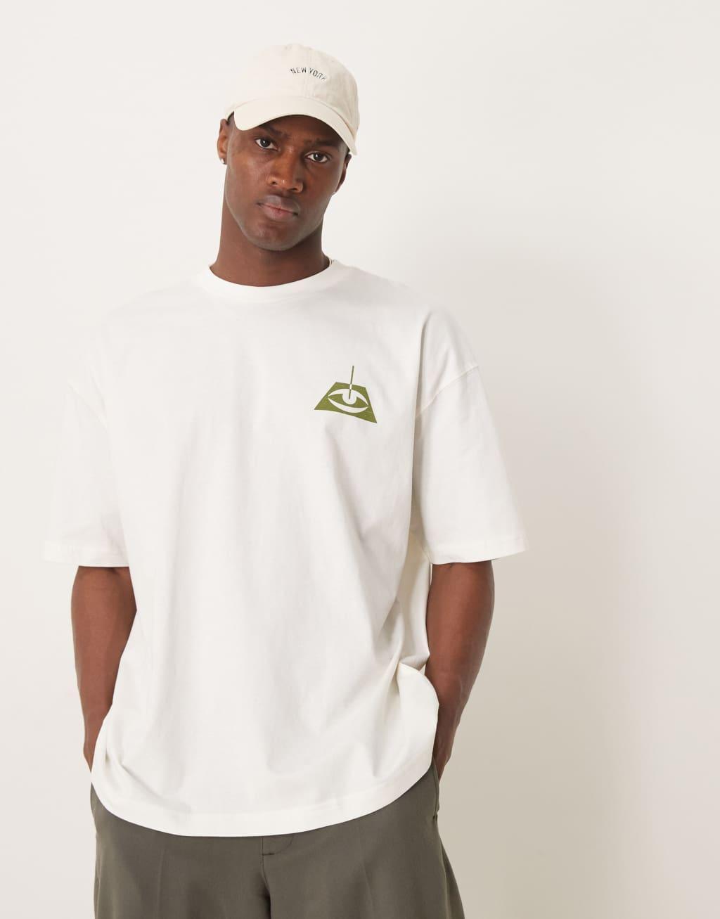 ASOS DESIGN oversized T-shirt with celestial graphic in cream Product Image