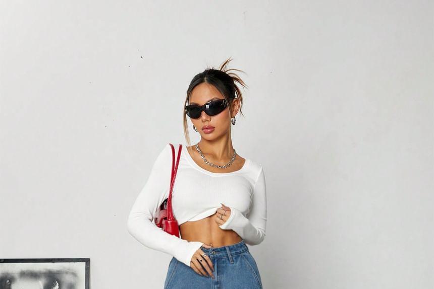 High Waist Bow Wide Leg Jeans Product Image