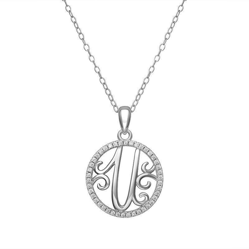 PRIMROSE Sterling Silver Cubic Zirconia Initial Pendant Necklace, Womens Product Image