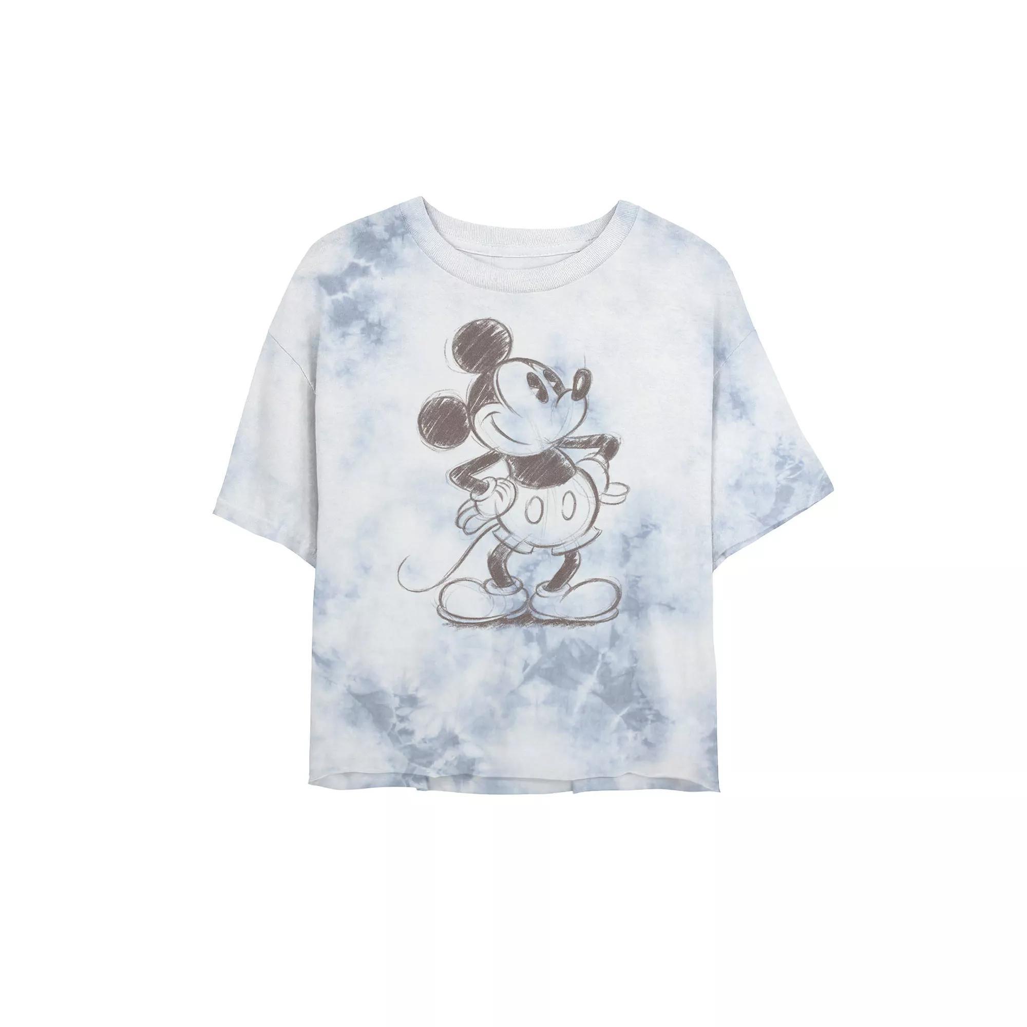 Disney's Mickey Mouse Juniors' Pencil Sketch Original Bombard Wash Crop Graphic Tee, Women's, Size: Large, White Blue Product Image