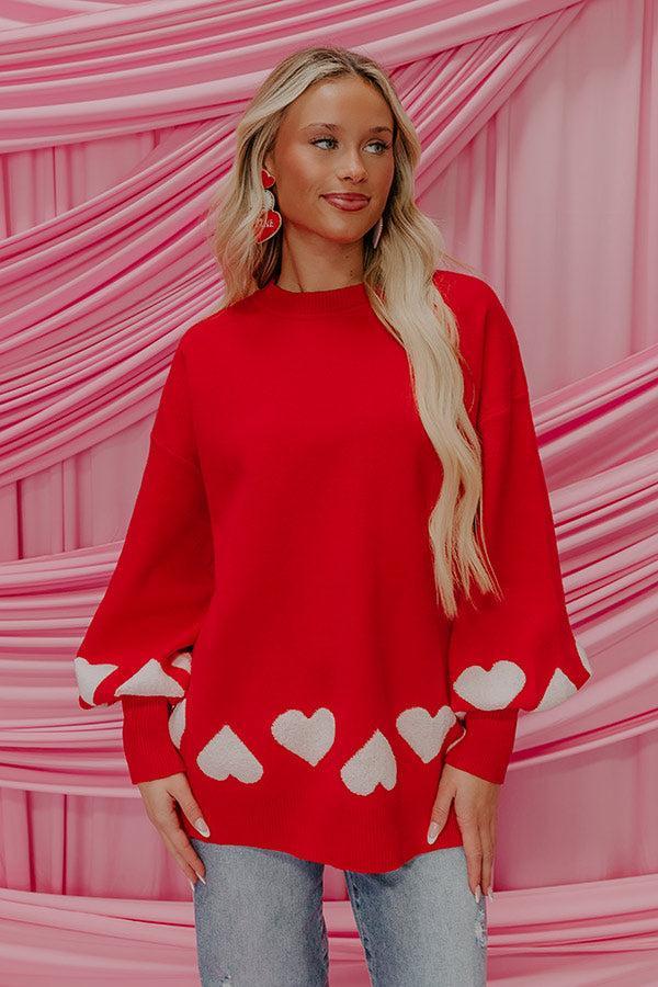 Open Heart Knit Sweater in Red Product Image