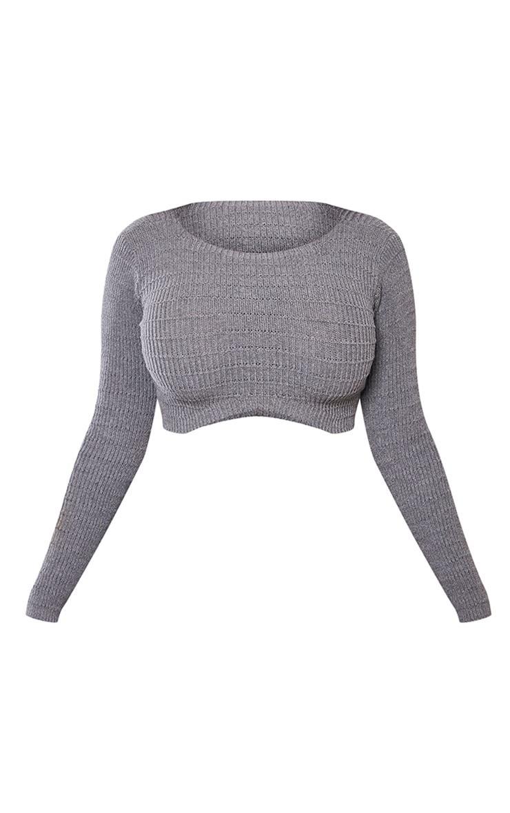 Shape Charcoal Grey Panelled Knit Crop Sweater Product Image