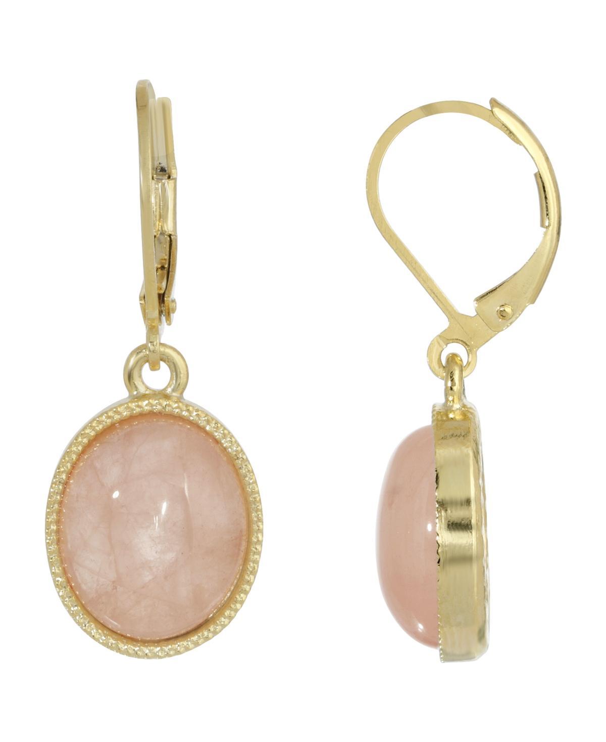 1928 Gold Tone Rose Quartz Oval Drop Earrings, Womens, Pink Product Image