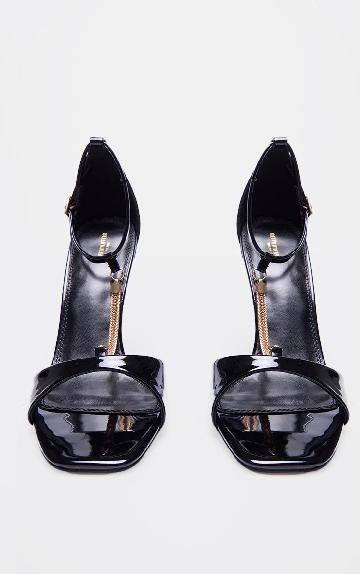 Black Wide Fit Patent PU Round Toe Gold Chain Heeled Sandals Product Image
