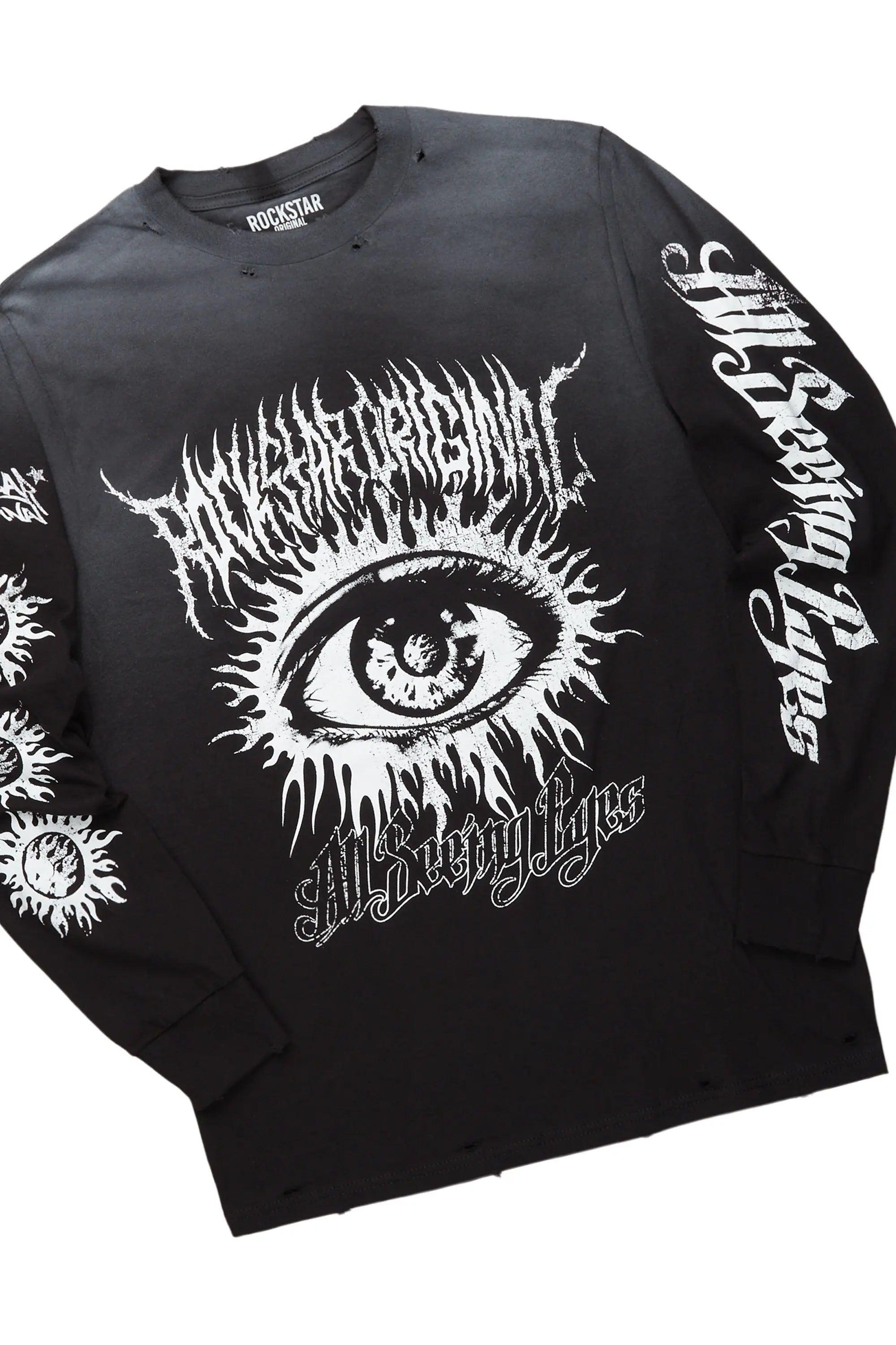 All Seeing Eyes Black Long Sleeve T-Shirt & Colin Black Stacked Flare Track Set Male Product Image