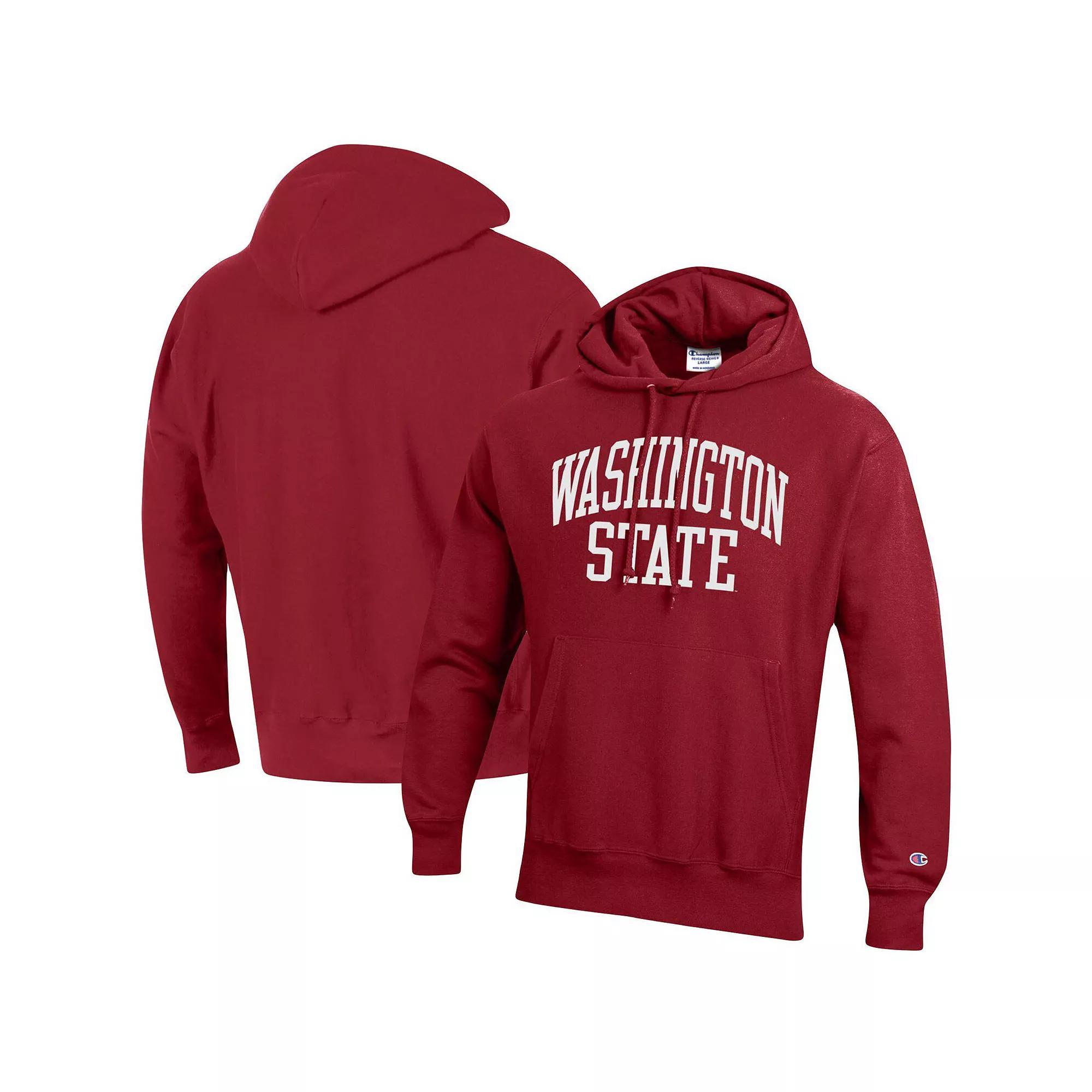 Men's Champion Crimson Washington State Cougars Team Arch Reverse Weave Pullover Hoodie,  Product Image