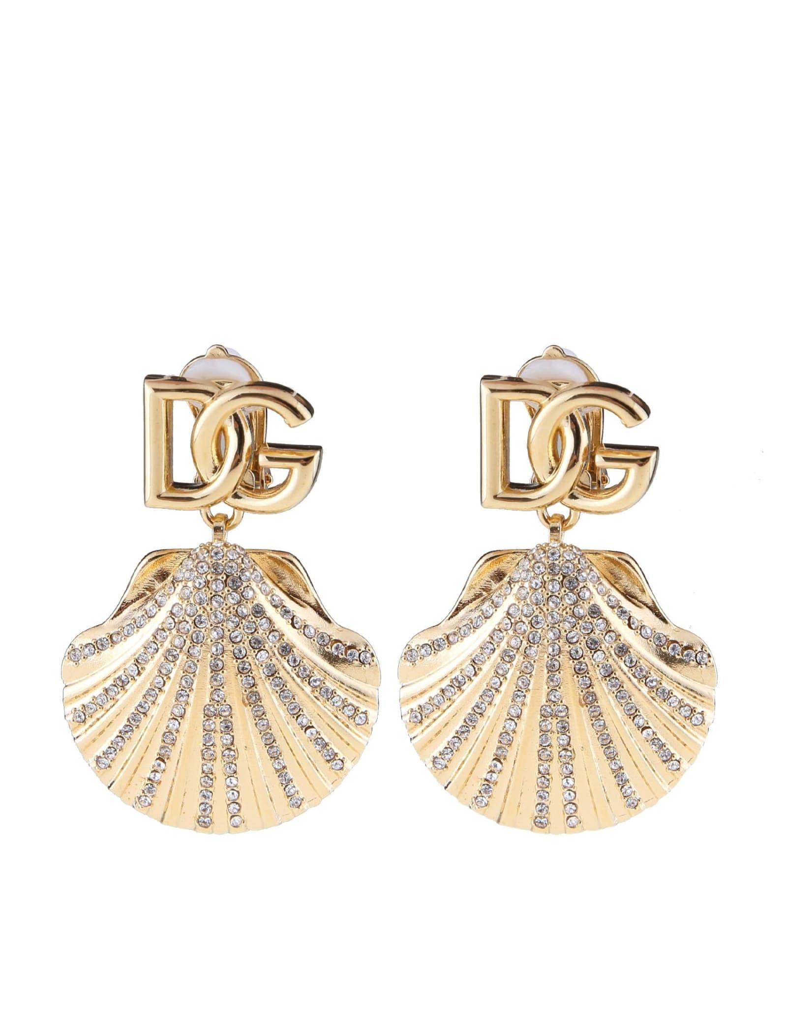 Dolce And Gabbana Earrings With Dg Logo And Shell In Gold Product Image