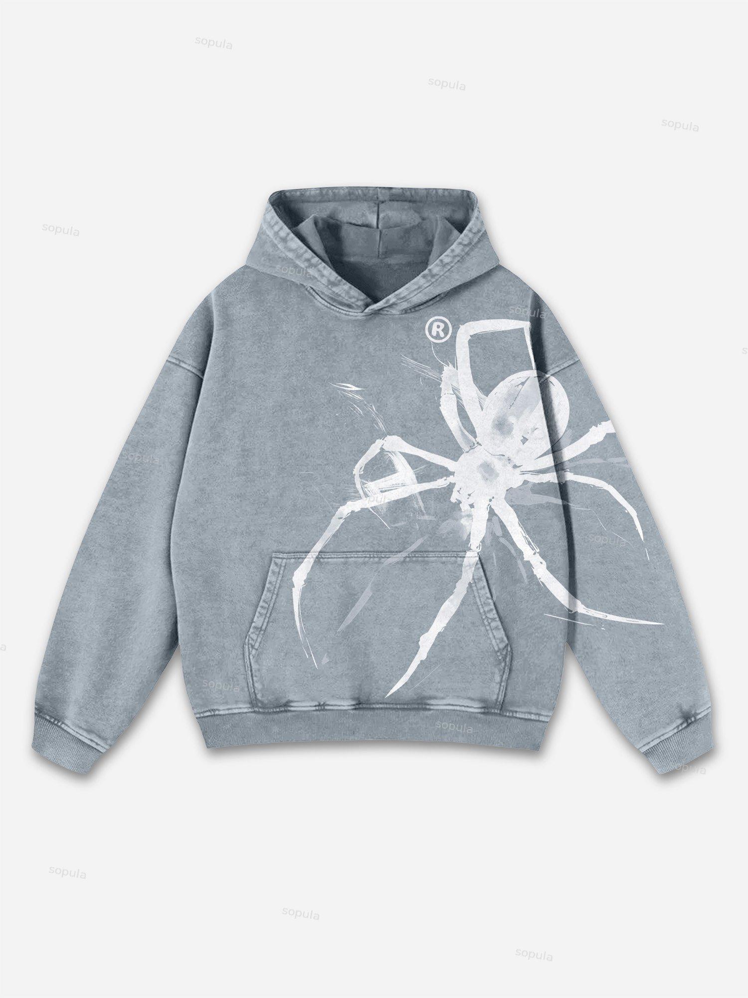 Vintage Spider Graphic Acid Washed Oversized Hoodie Product Image