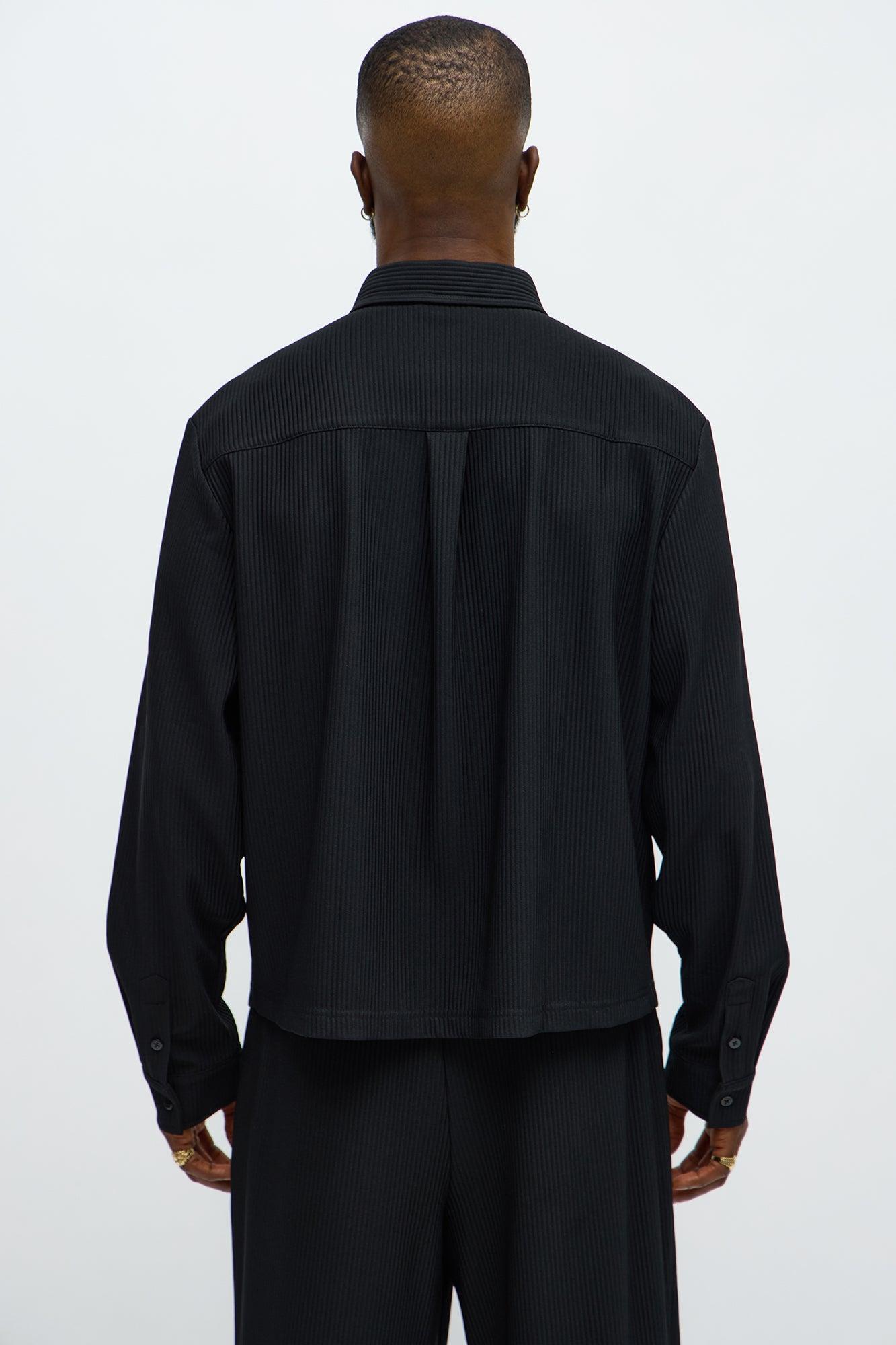 Show Up Cropped Long Sleeve Button Up Shirt - Black Male Product Image