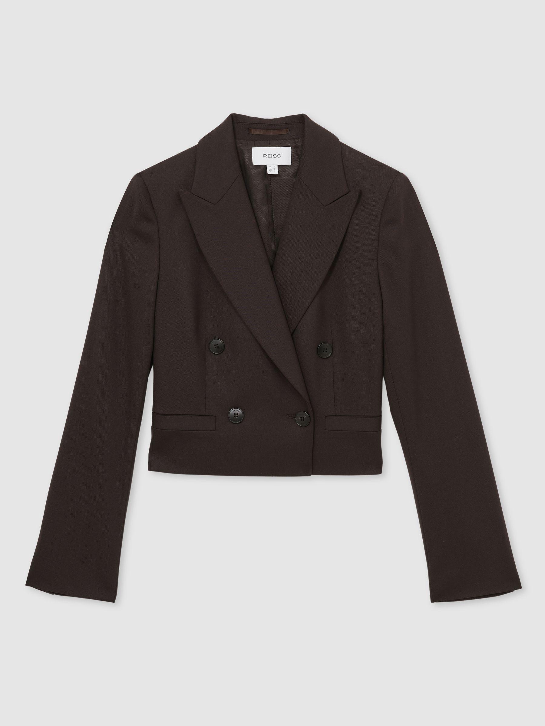 Double-Breasted Cropped Blazer Wool-Blend in Chocolate Brown Product Image