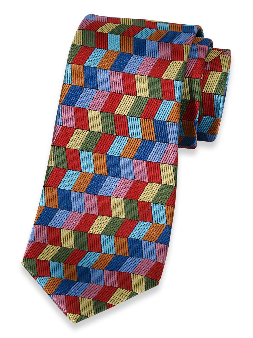 Geometric Woven Silk Tie - Red Multi Product Image