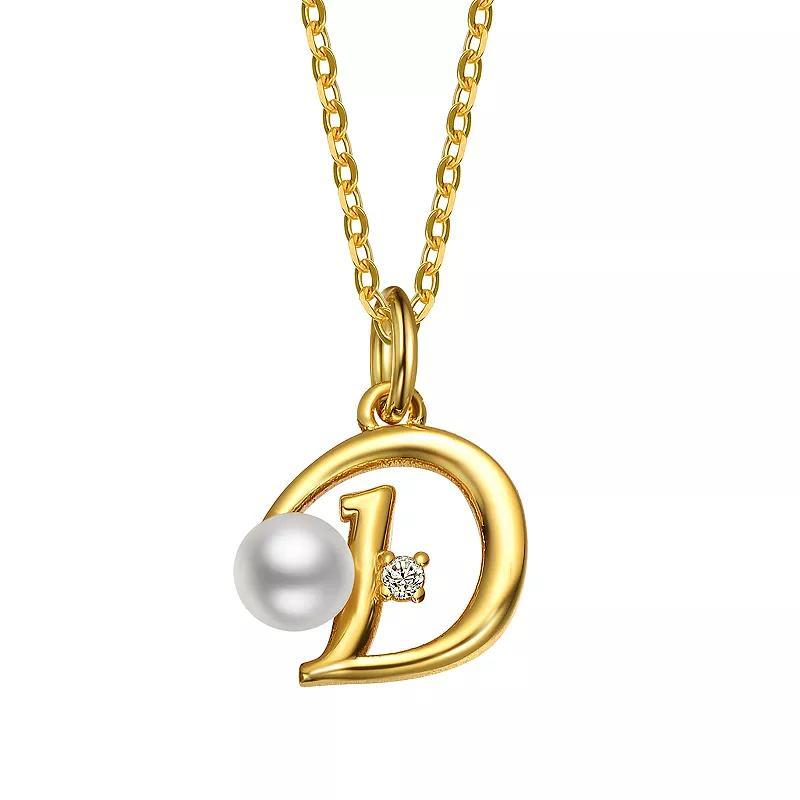 14k Gold Plated Simulated Pearl Initial Pendant Necklace, Womens Product Image