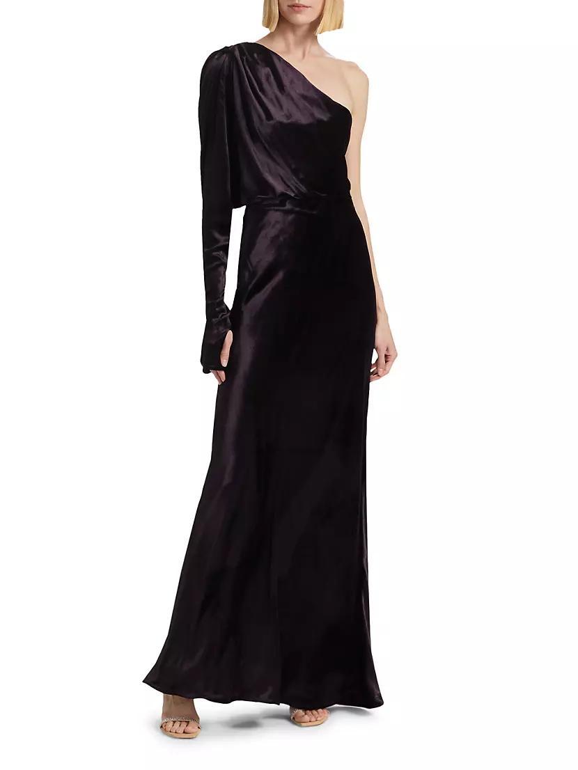 Asymmetric Velvet One-Shoulder Gown Product Image