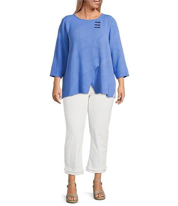Ali Miles Plus Size Woven Round Neck 3/4 Sleeve Tunic Product Image