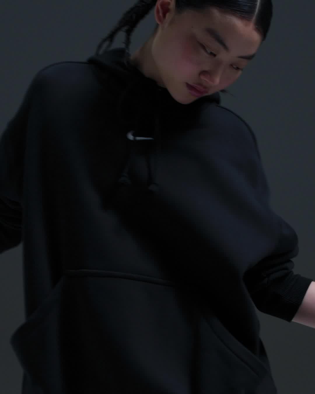 Nike Womens Nike Phoenix Fleece OS Pullover Hoodie - Womens Black/White Product Image