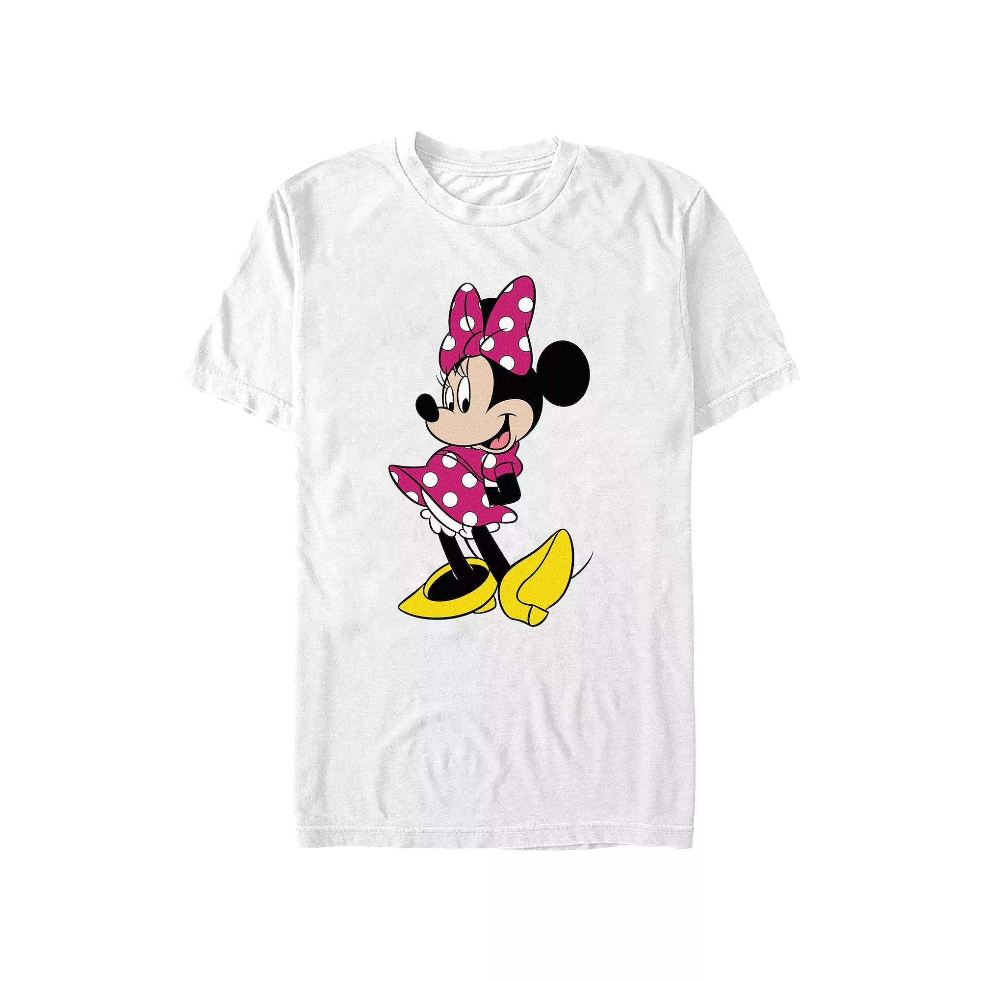 Disney's Minnie Mouse Wearing Pink Polka Dot Dress Juniors' Graphic Tee, Women's,  Product Image