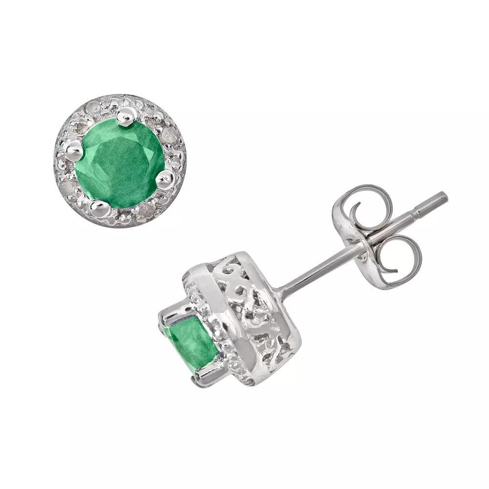 Celebration Gems Sterling Silver Emerald and Diamond Accent Frame Stud Earrings, Women's Product Image