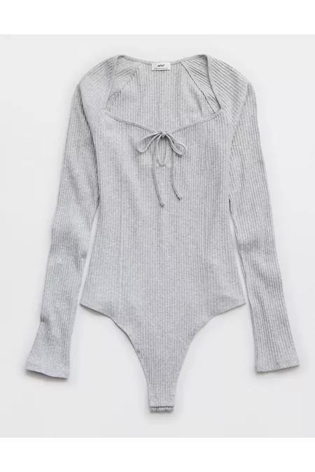 Aerie Long Sleeve Tie Front Bodysuit Women's Product Image